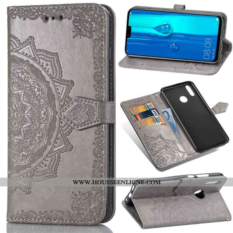 Housse Huawei P Smart+ 2020 Gaufrage Cuir Coque Étui Téléphone Portable Ornements Suspendus Noir