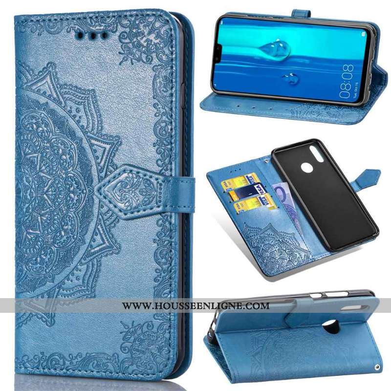 Housse Huawei P Smart+ 2020 Gaufrage Cuir Coque Étui Téléphone Portable Ornements Suspendus Noir