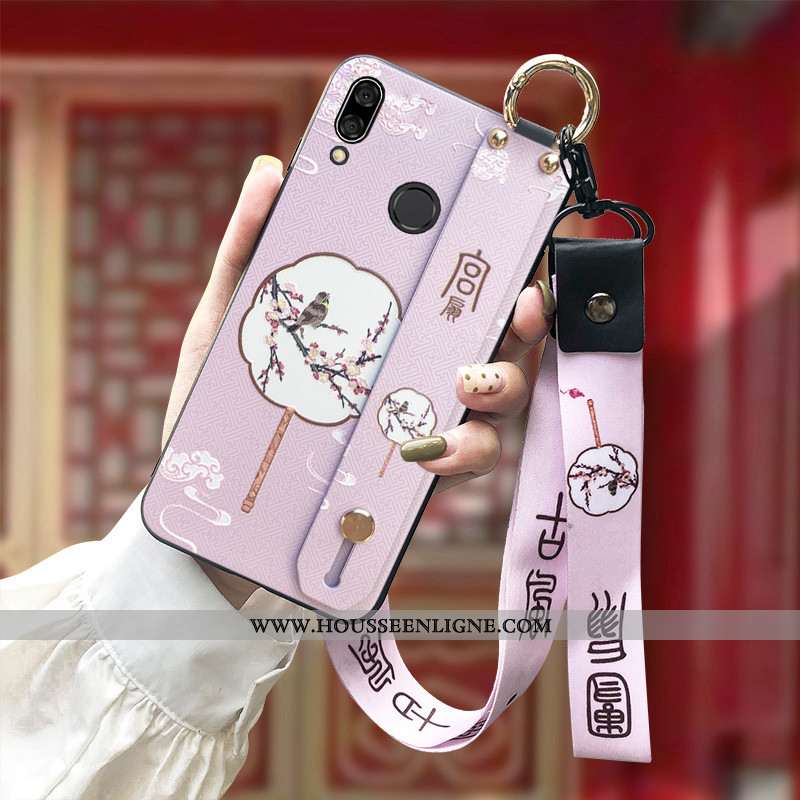 Housse Huawei P Smart+ Protection Ornements Suspendus Coque Rose Gaufrage Style Chinois Silicone