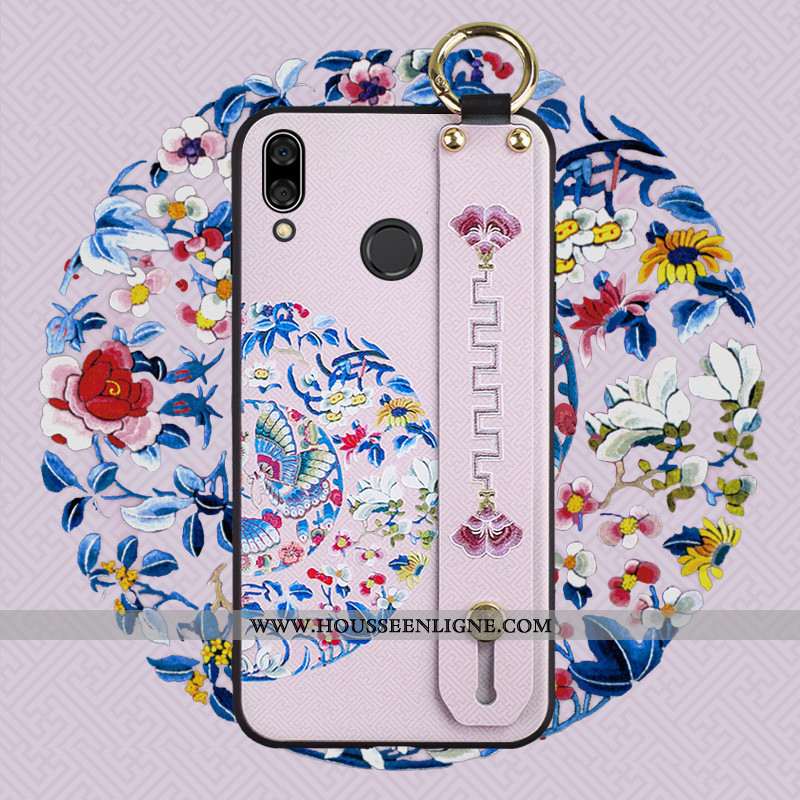 Housse Huawei P Smart+ Protection Ornements Suspendus Coque Rose Gaufrage Style Chinois Silicone
