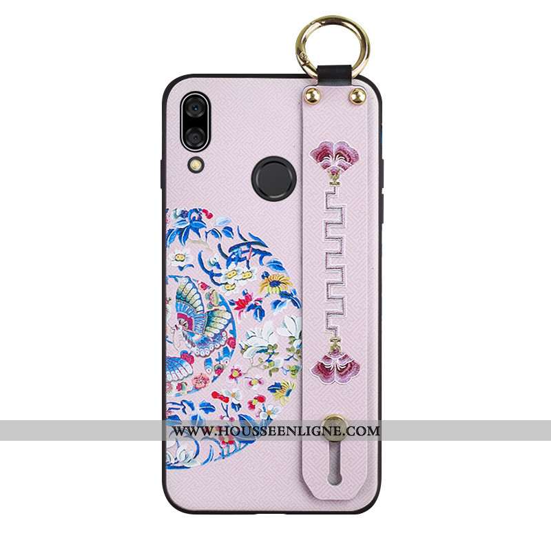Housse Huawei P Smart+ Protection Ornements Suspendus Coque Rose Gaufrage Style Chinois Silicone