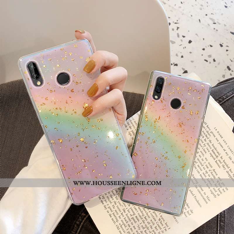 Housse Huawei P Smart+ Silicone Protection Coque Arc En Ciel Étui Net Rouge Multicolore Coloré
