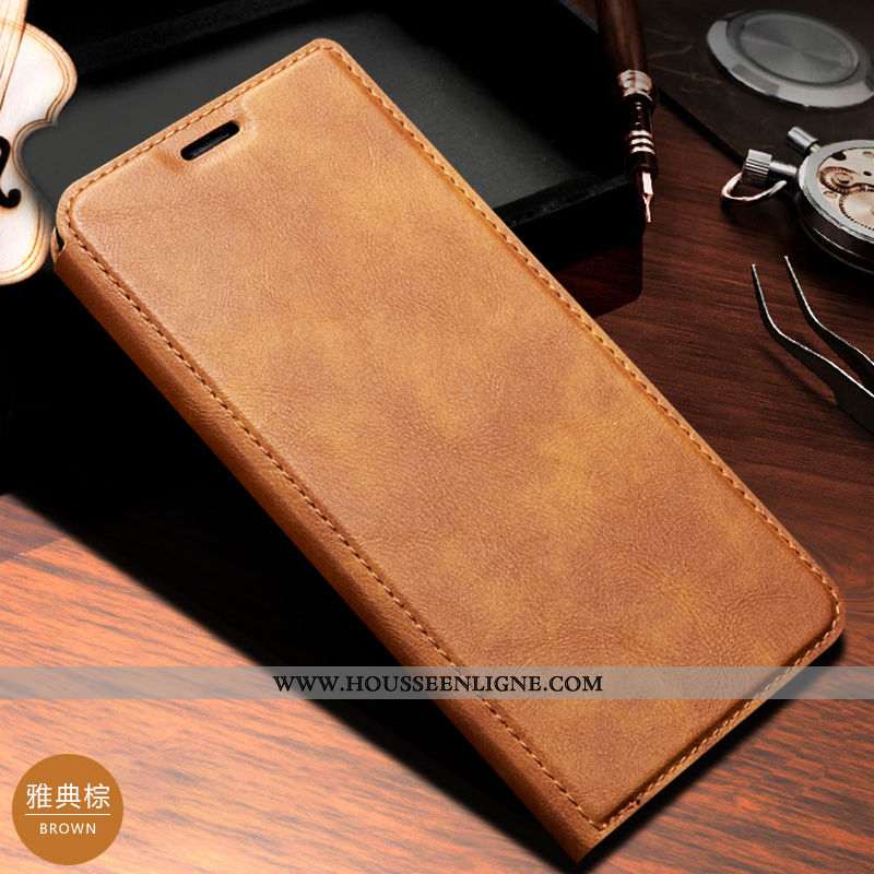 Housse Huawei P20 Cuir Véritable Coque Étui Plier Business Magnétisme Téléphone Portable Marron