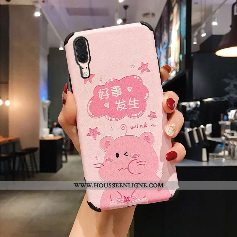 Housse Huawei P20 Fluide Doux Mode Bordure Charmant Téléphone Portable Tendance Étui Rose