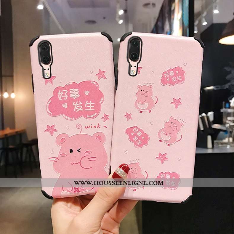 Housse Huawei P20 Fluide Doux Mode Bordure Charmant Téléphone Portable Tendance Étui Rose