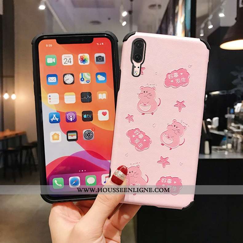 Housse Huawei P20 Fluide Doux Mode Bordure Charmant Téléphone Portable Tendance Étui Rose