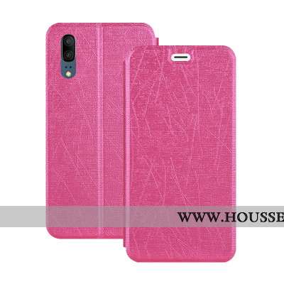 Housse Huawei P20 Fluide Doux Protection Étui Cuir Rouge Coque Rose