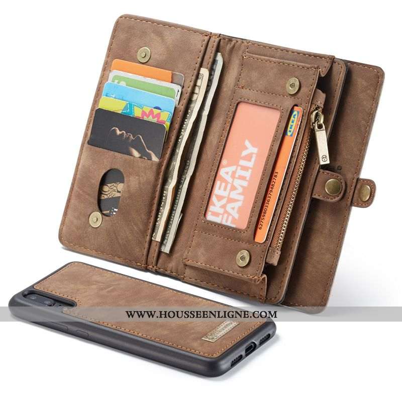 Housse Huawei P20 Lite Protection Portefeuille Cuir Téléphone Portable Sac Carte Vin Rouge Coque Bor