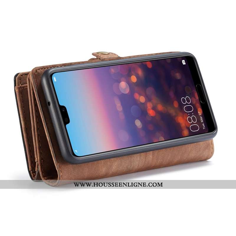 Housse Huawei P20 Lite Protection Portefeuille Cuir Téléphone Portable Sac Carte Vin Rouge Coque Bor
