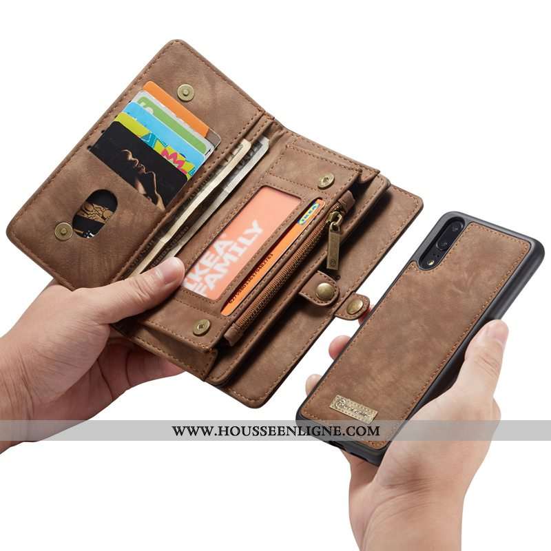 Housse Huawei P20 Lite Protection Portefeuille Cuir Téléphone Portable Sac Carte Vin Rouge Coque Bor