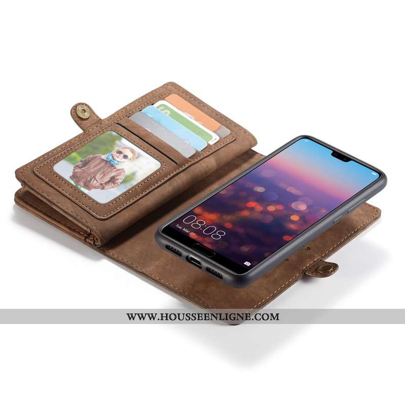 Housse Huawei P20 Lite Protection Portefeuille Cuir Téléphone Portable Sac Carte Vin Rouge Coque Bor