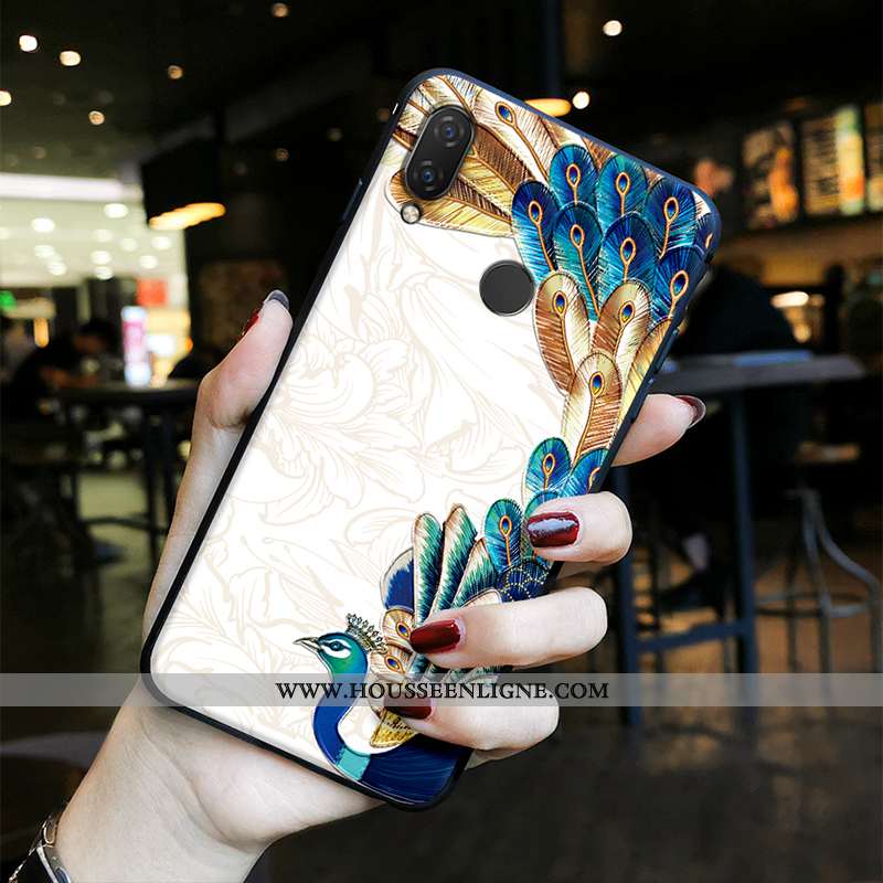 Housse Huawei P20 Lite Tendance Fluide Doux Vintage Paon Gaufrage Étui Vent Bleu
