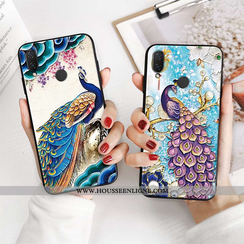 Housse Huawei P20 Lite Tendance Fluide Doux Vintage Paon Gaufrage Étui Vent Bleu