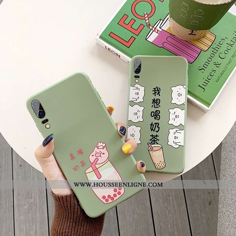 Housse Huawei P20 Tendance Fluide Doux Téléphone Portable Vert Tout Compris Incassable Étui Verte