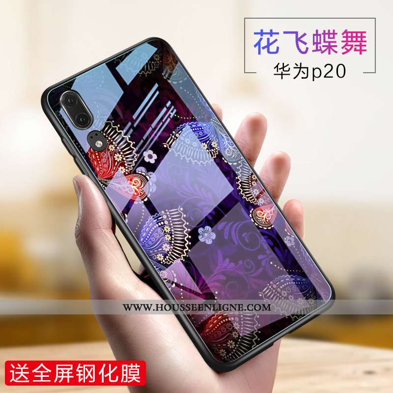 Housse Huawei P20 Verre Créatif Téléphone Portable Silicone Violet Incassable Fluide Doux