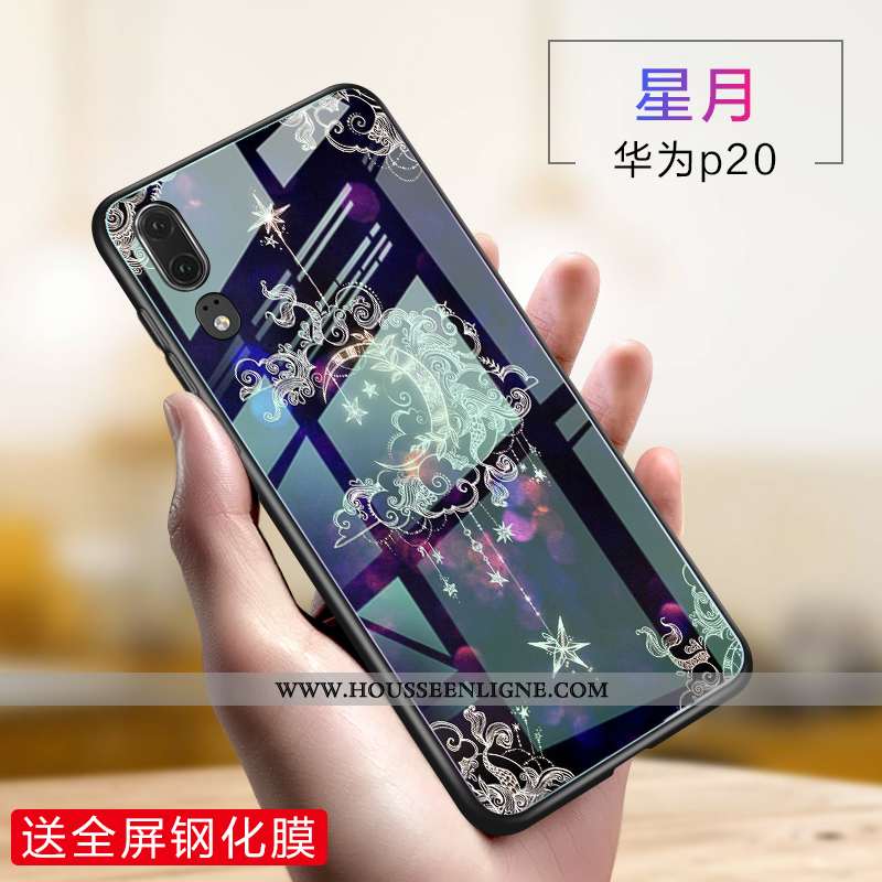 Housse Huawei P20 Verre Créatif Téléphone Portable Silicone Violet Incassable Fluide Doux