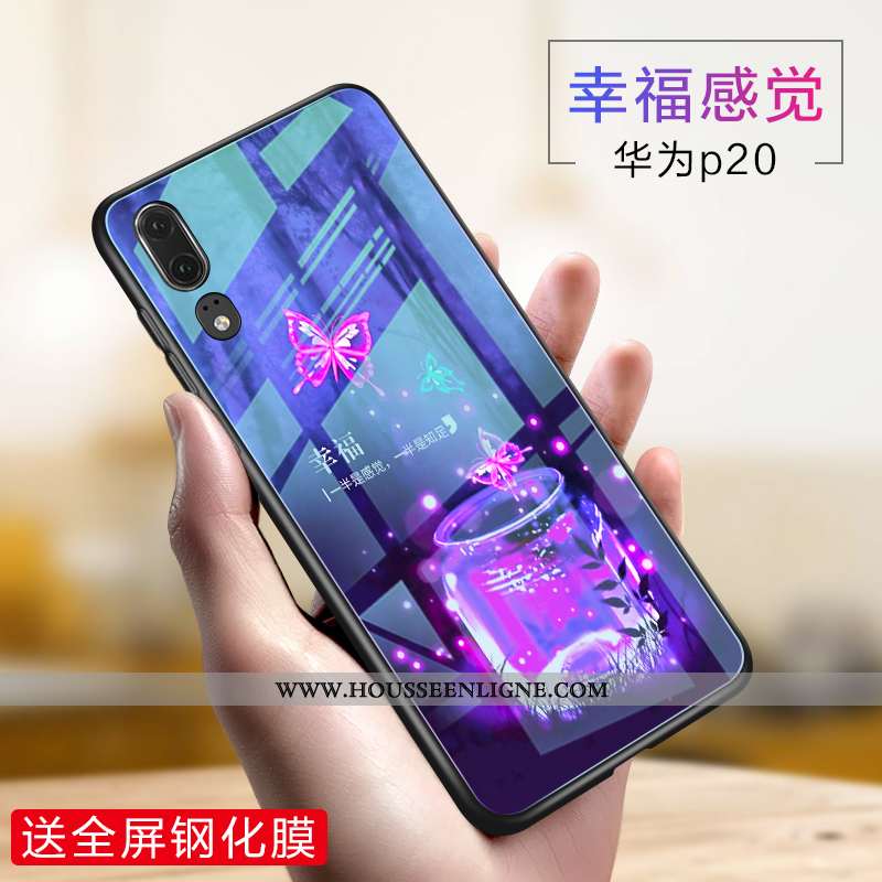 Housse Huawei P20 Verre Créatif Téléphone Portable Silicone Violet Incassable Fluide Doux
