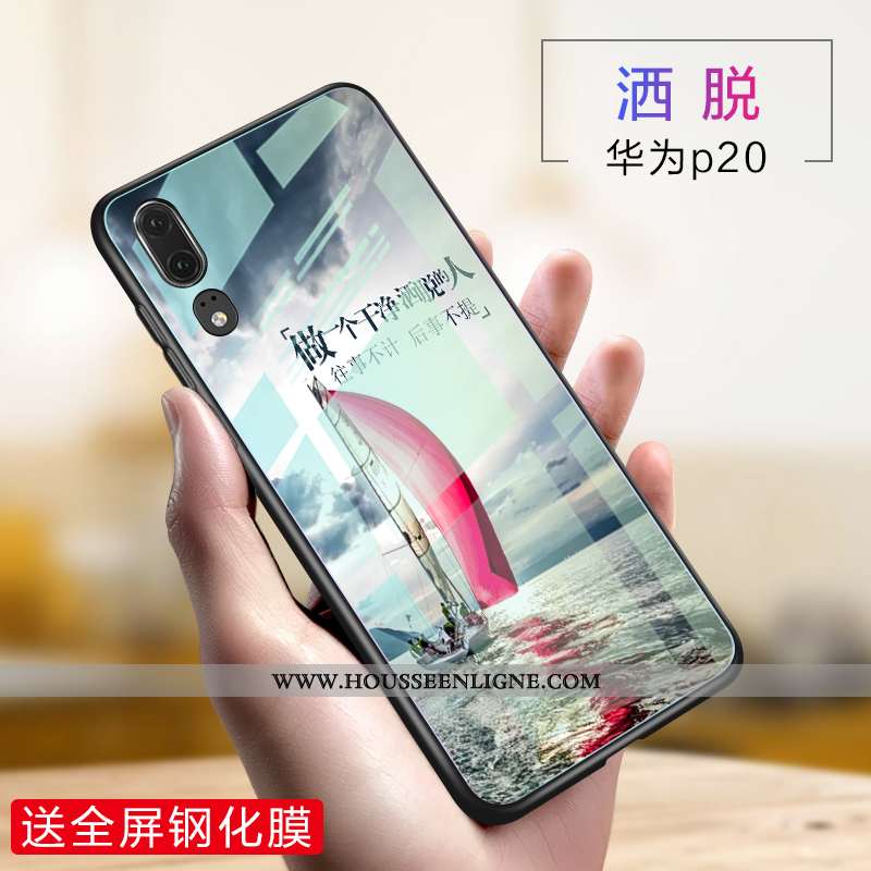Housse Huawei P20 Verre Créatif Téléphone Portable Silicone Violet Incassable Fluide Doux