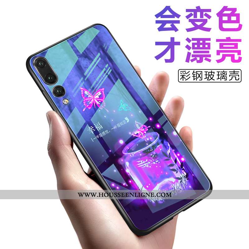 Housse Huawei P20 Verre Créatif Téléphone Portable Silicone Violet Incassable Fluide Doux