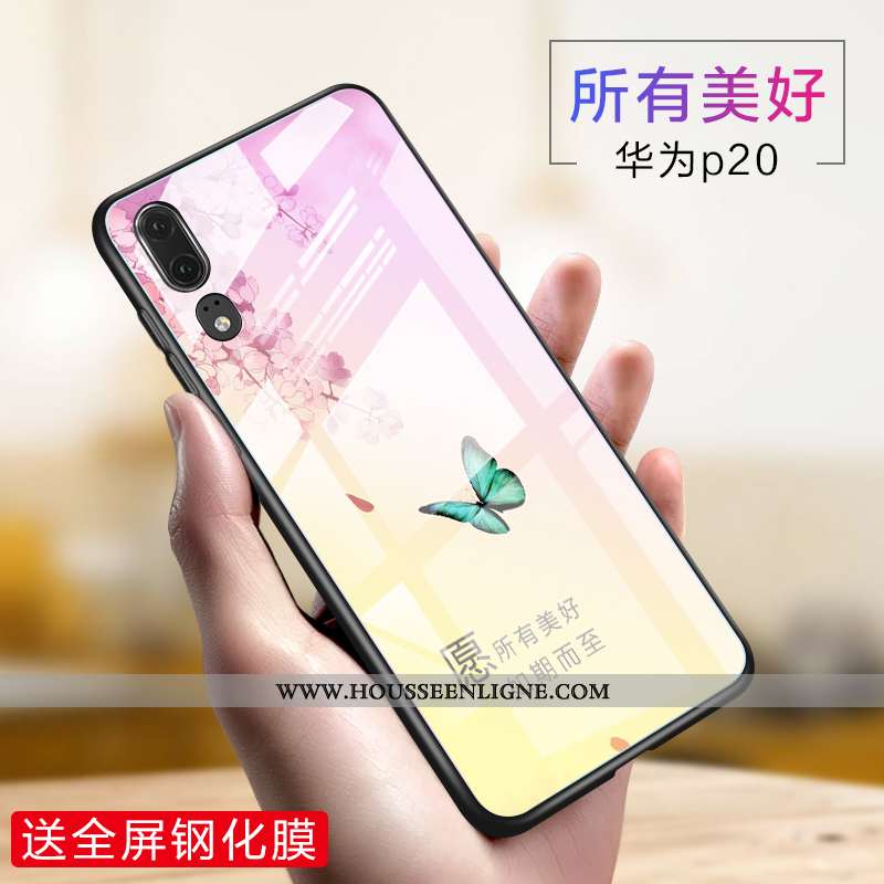 Housse Huawei P20 Verre Créatif Téléphone Portable Silicone Violet Incassable Fluide Doux