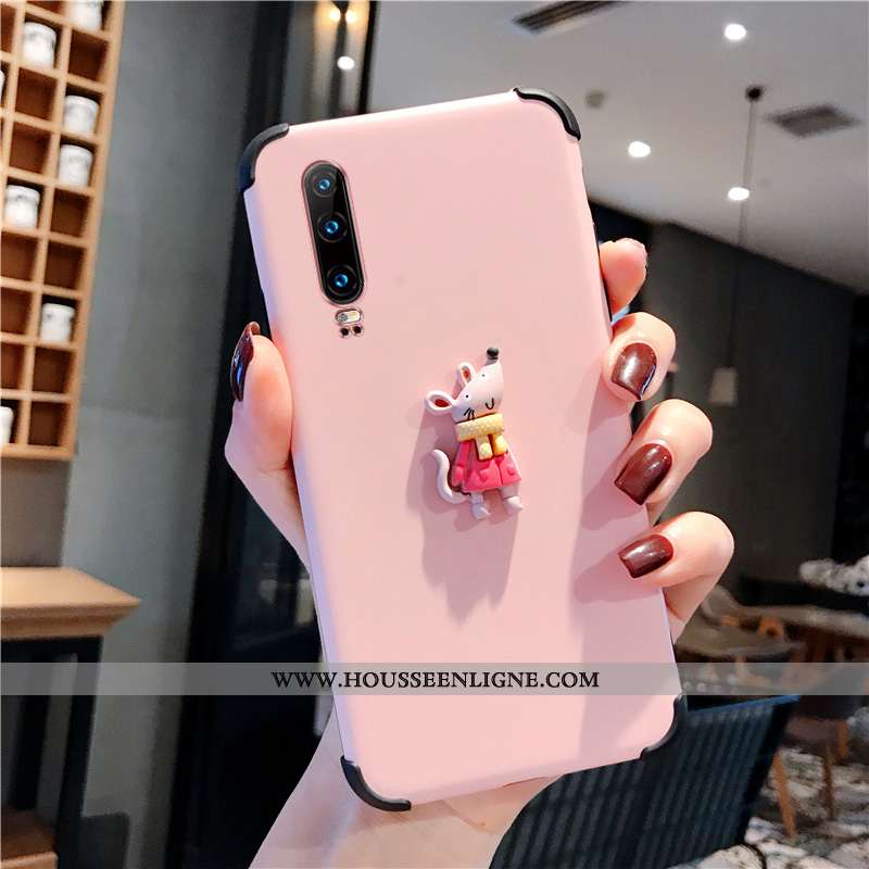 Housse Huawei P30 Charmant Silicone Téléphone Portable Dimensionnel Dessin Animé Rose Frais