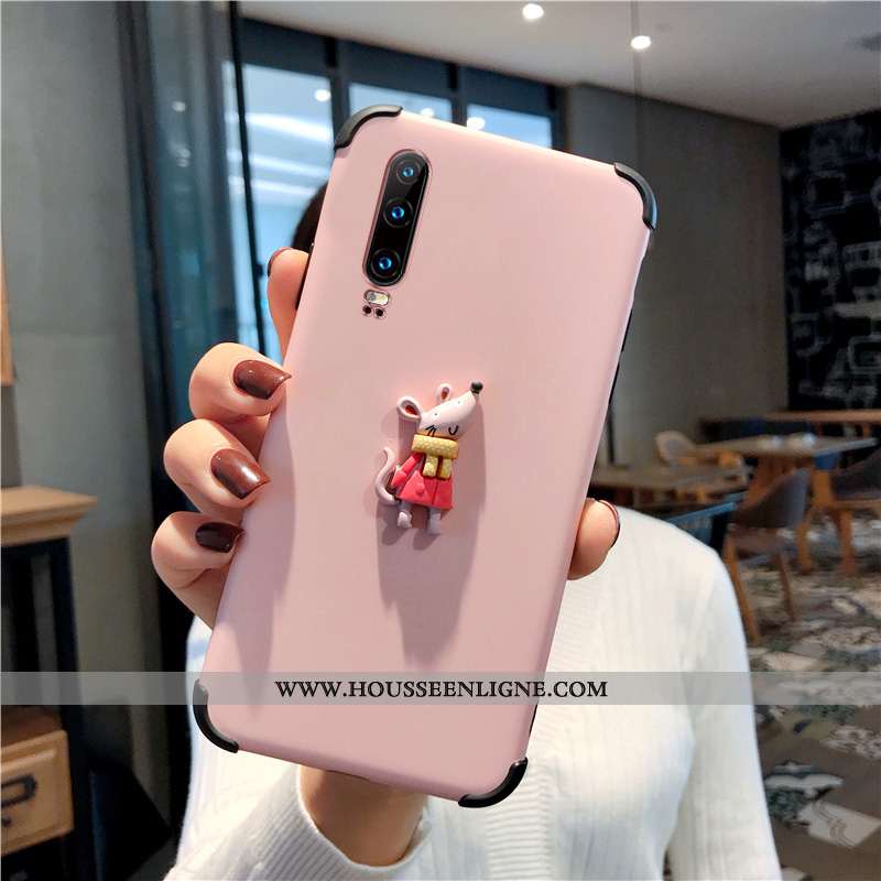 Housse Huawei P30 Charmant Silicone Téléphone Portable Dimensionnel Dessin Animé Rose Frais