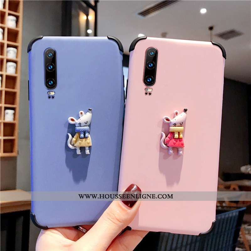 Housse Huawei P30 Charmant Silicone Téléphone Portable Dimensionnel Dessin Animé Rose Frais