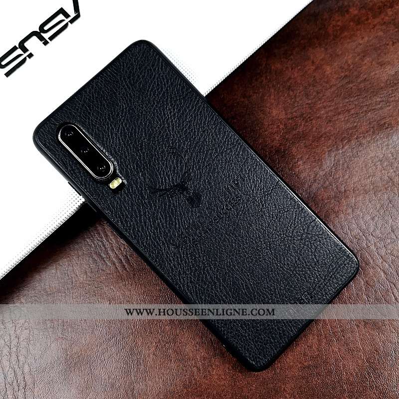 Housse Huawei P30 Cuir Protection Noir Légère Étui Ultra Incassable