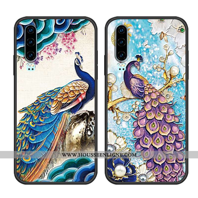 Housse Huawei P30 Délavé En Daim Gaufrage Téléphone Portable Protection Silicone Tout Compris Net Ro
