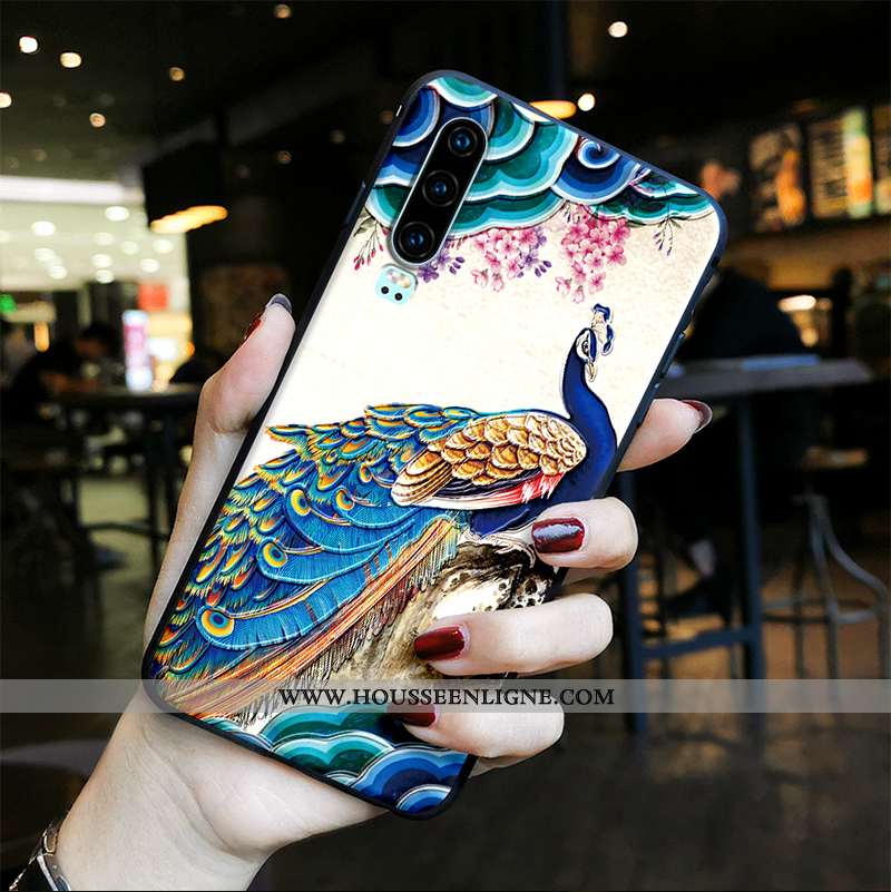 Housse Huawei P30 Délavé En Daim Gaufrage Téléphone Portable Protection Silicone Tout Compris Net Ro