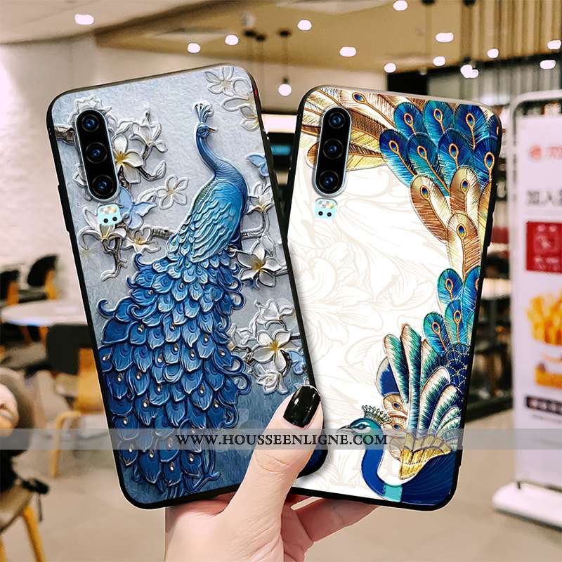 Housse Huawei P30 Délavé En Daim Gaufrage Téléphone Portable Protection Silicone Tout Compris Net Ro