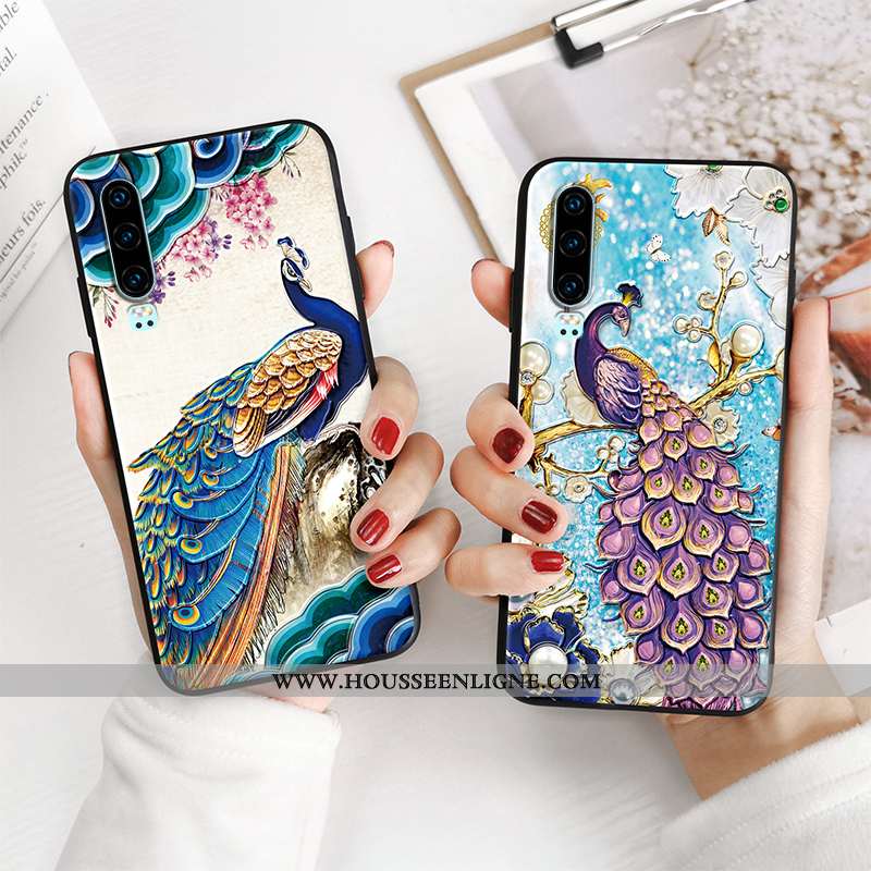 Housse Huawei P30 Délavé En Daim Gaufrage Téléphone Portable Protection Silicone Tout Compris Net Ro