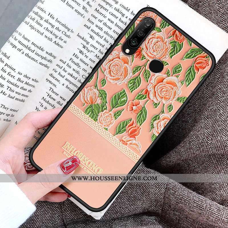 Housse Huawei P30 Lite Créatif Gaufrage Cœur Coque Incassable Tout Compris Silicone Rose