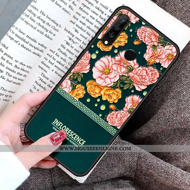 Housse Huawei P30 Lite Créatif Gaufrage Cœur Coque Incassable Tout Compris Silicone Rose