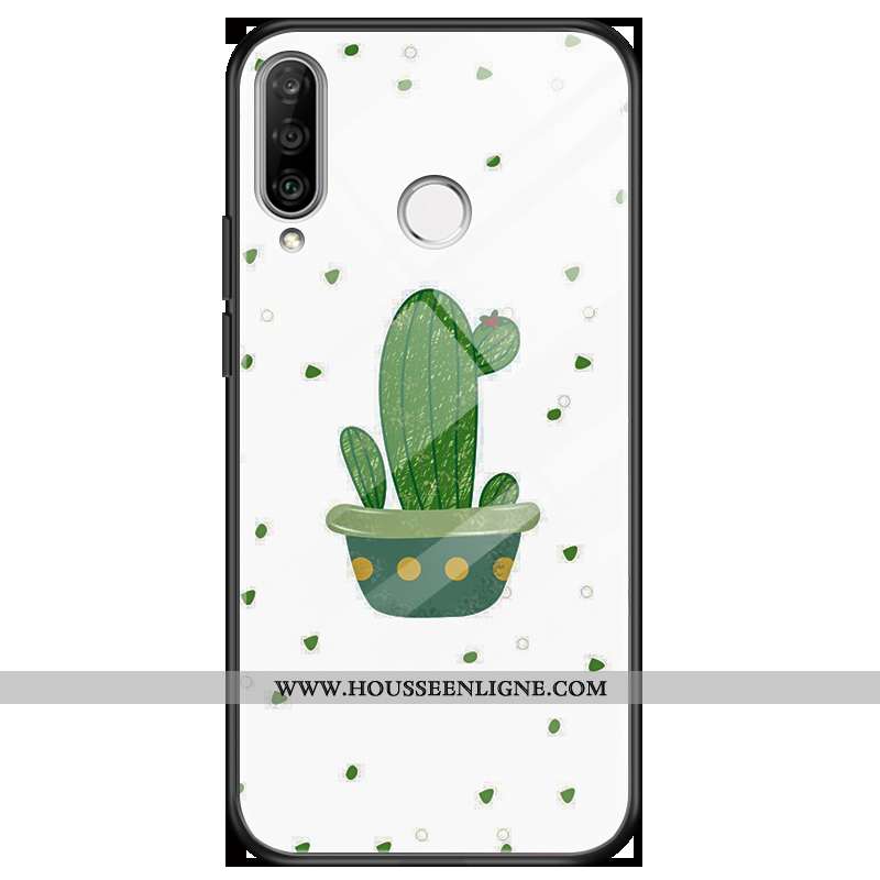 Housse Huawei P30 Lite Verre Blanc Brillant Couleur Téléphone Portable Étui Coque Blanche