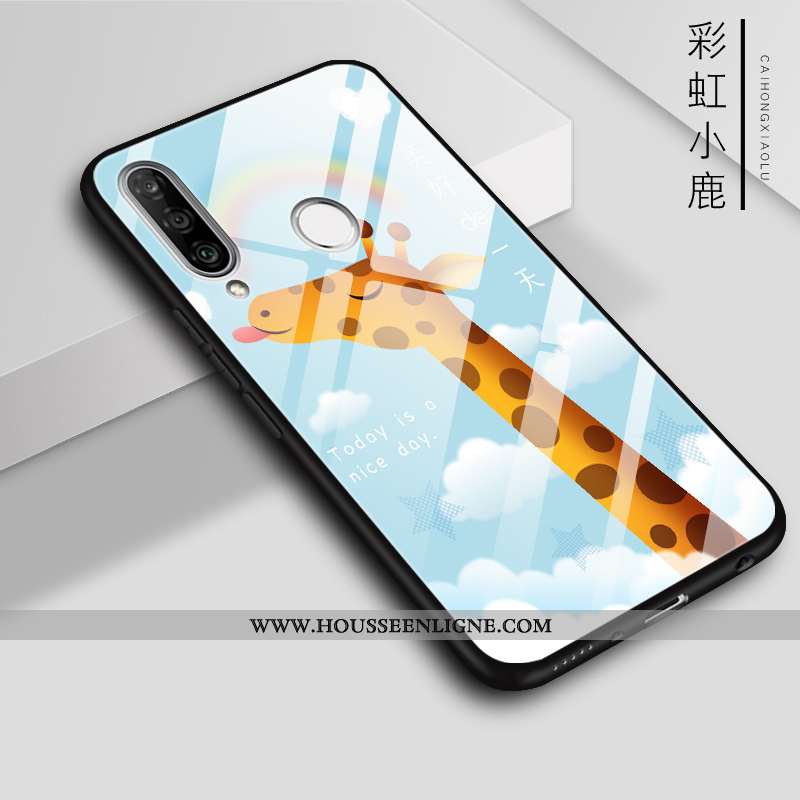 Housse Huawei P30 Lite Verre Blanc Brillant Couleur Téléphone Portable Étui Coque Blanche