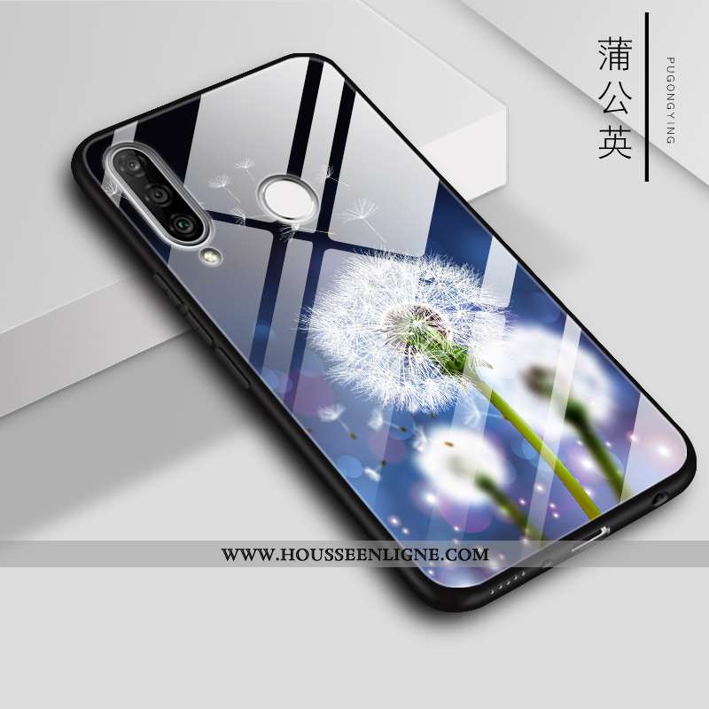 Housse Huawei P30 Lite Verre Blanc Brillant Couleur Téléphone Portable Étui Coque Blanche