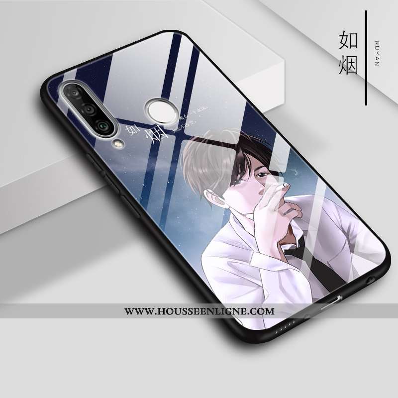 Housse Huawei P30 Lite Verre Blanc Brillant Couleur Téléphone Portable Étui Coque Blanche