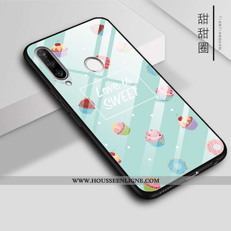 Housse Huawei P30 Lite Verre Blanc Brillant Couleur Téléphone Portable Étui Coque Blanche