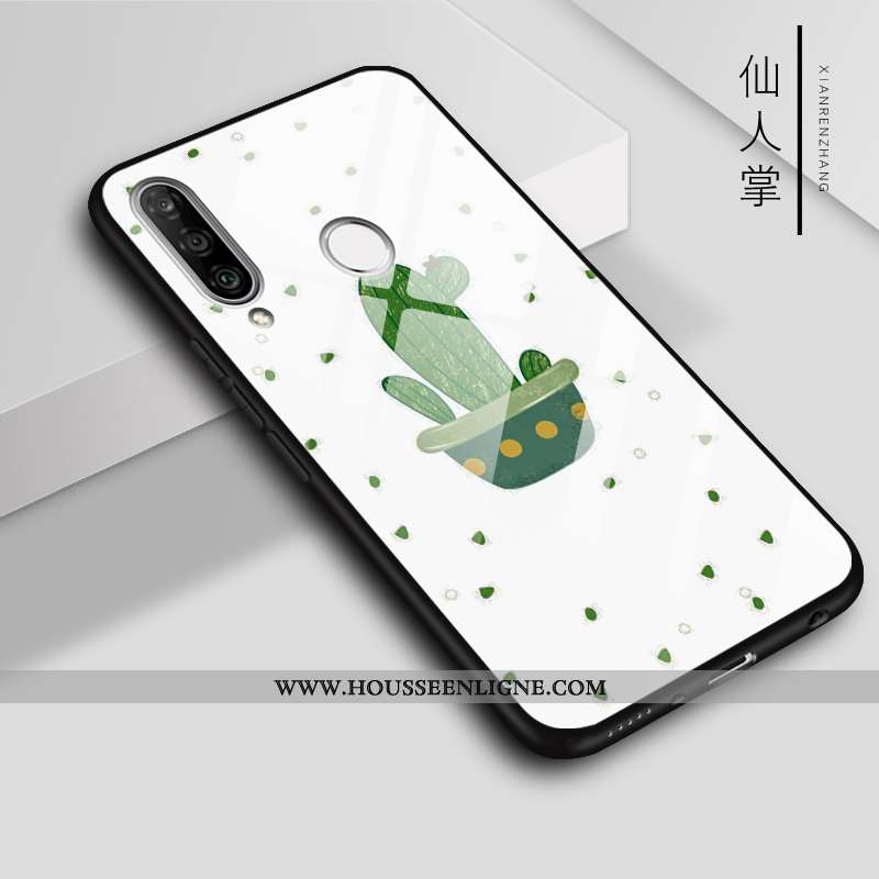 Housse Huawei P30 Lite Verre Blanc Brillant Couleur Téléphone Portable Étui Coque Blanche