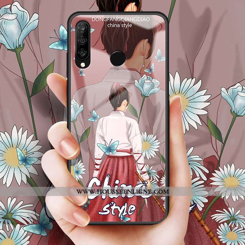 Housse Huawei P30 Lite Verre Personnalité Bleu Cœur Étui Protection Coque