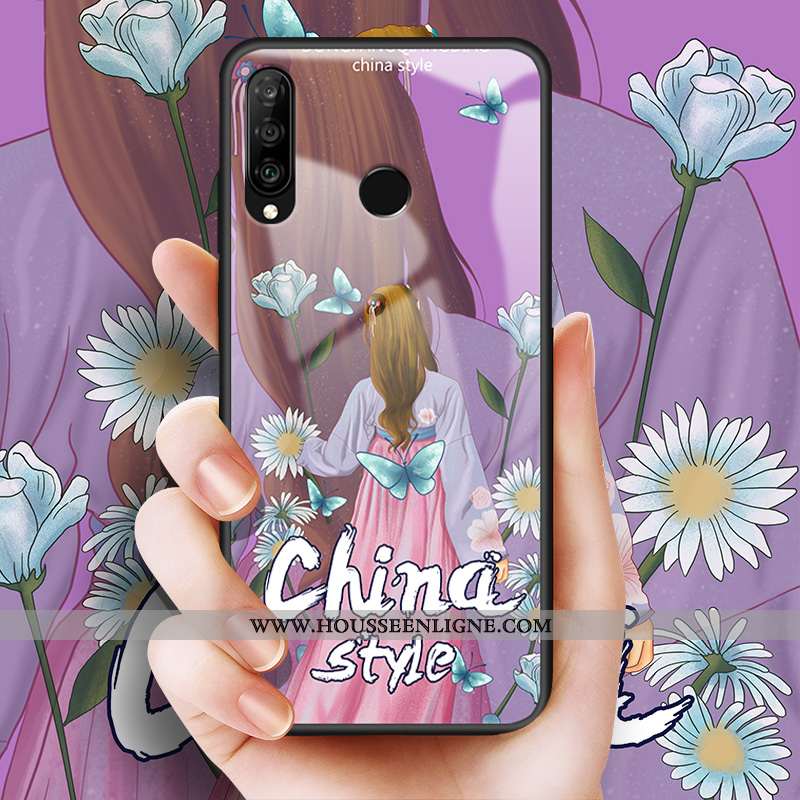 Housse Huawei P30 Lite Verre Personnalité Bleu Cœur Étui Protection Coque