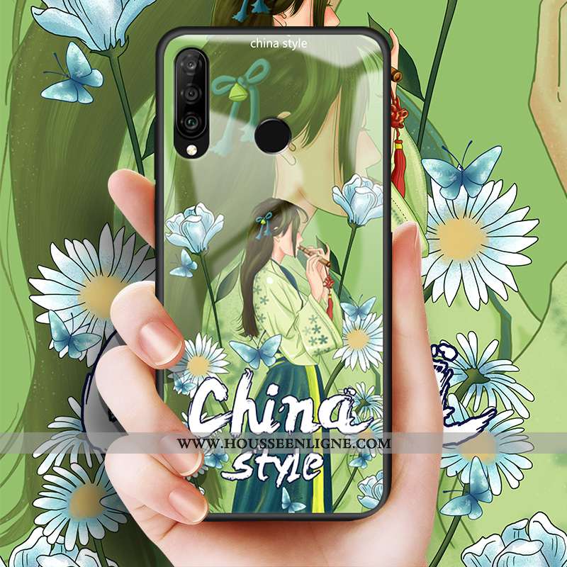 Housse Huawei P30 Lite Verre Personnalité Bleu Cœur Étui Protection Coque