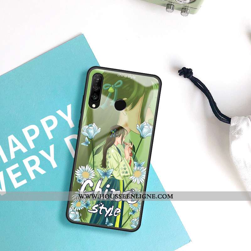 Housse Huawei P30 Lite Verre Personnalité Bleu Cœur Étui Protection Coque