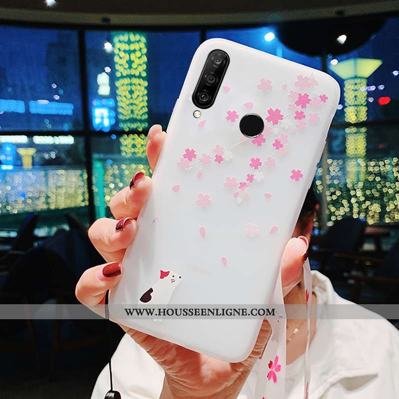 Housse Huawei P30 Lite Xl Tendance Fluide Doux Sakura Étui Incassable Coque Ornements Suspendus Blan