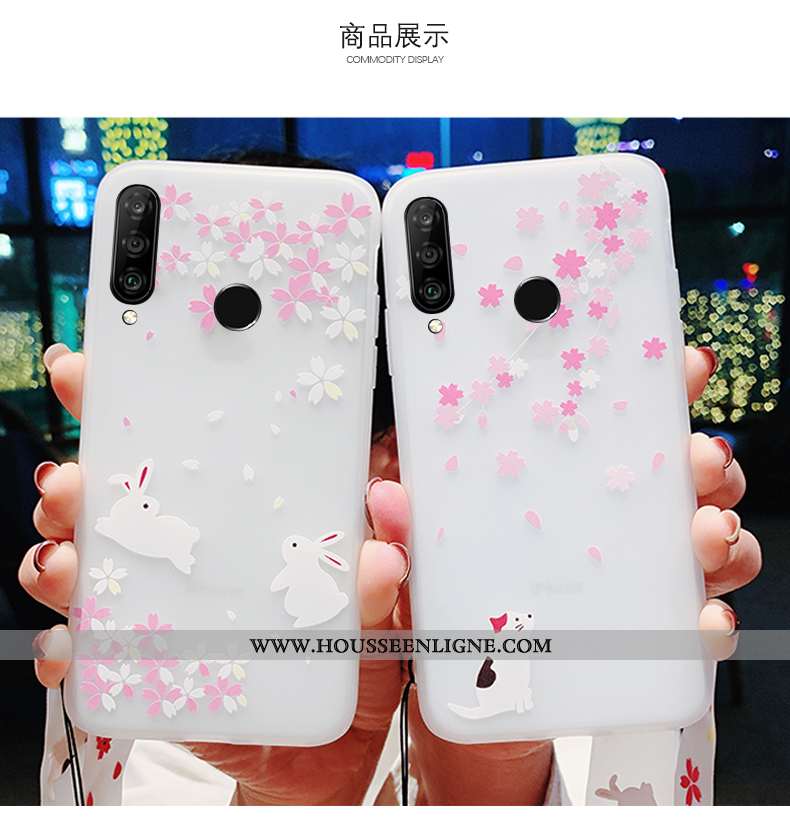 Housse Huawei P30 Lite Xl Tendance Fluide Doux Sakura Étui Incassable Coque Ornements Suspendus Blan