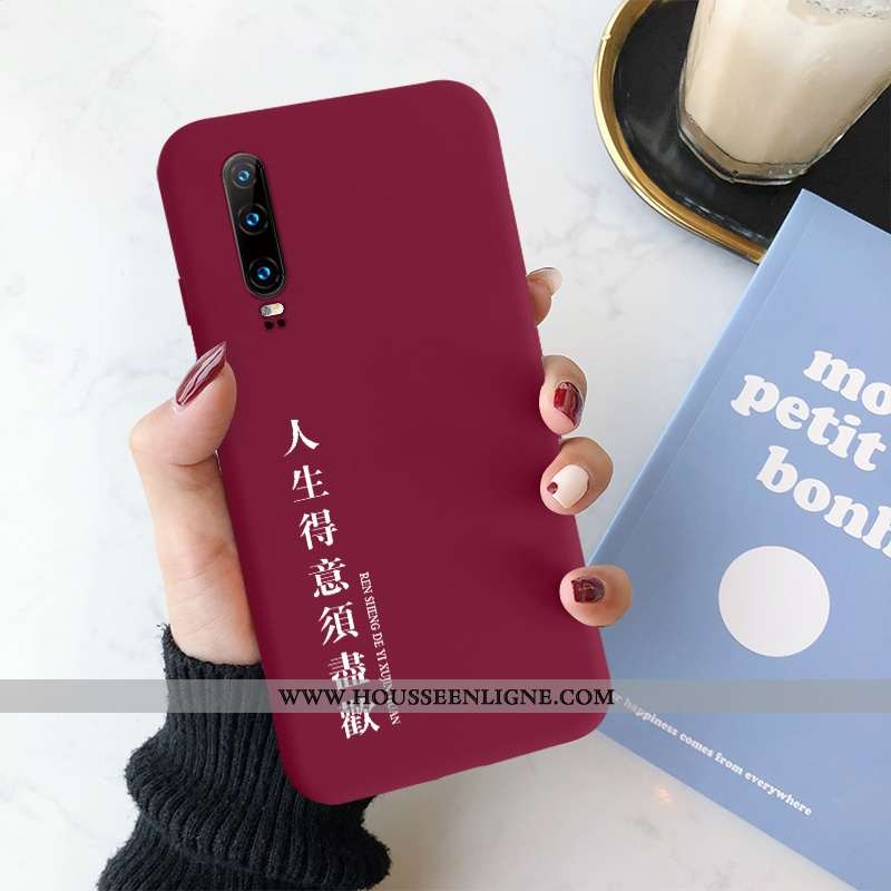 Housse Huawei P30 Légère Fluide Doux Délavé En Daim Net Rouge Créatif Rouge Frais