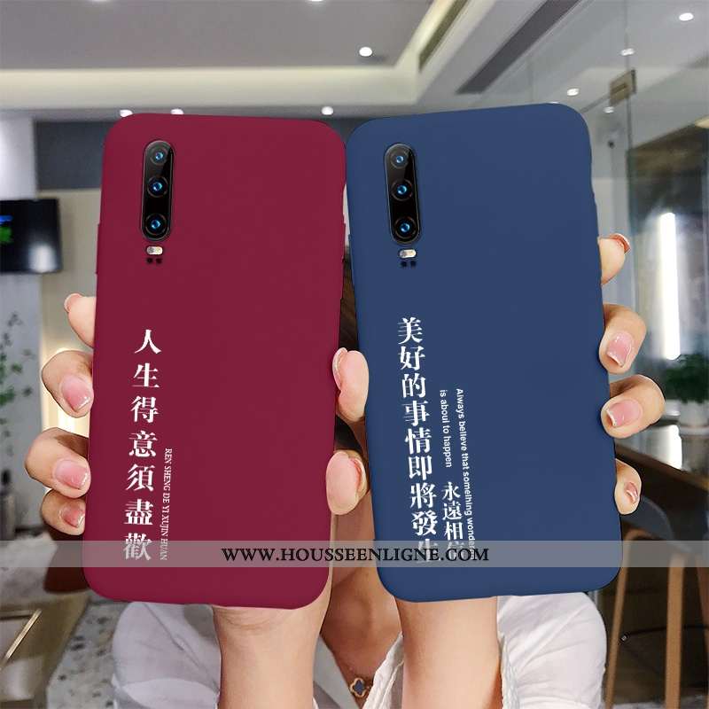 Housse Huawei P30 Légère Fluide Doux Délavé En Daim Net Rouge Créatif Rouge Frais
