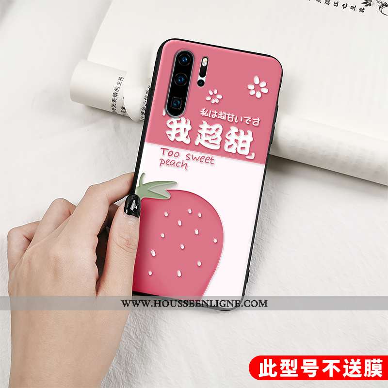 Housse Huawei P30 Pro Fluide Doux Silicone Fruit Net Rouge Charmant Étui Protection