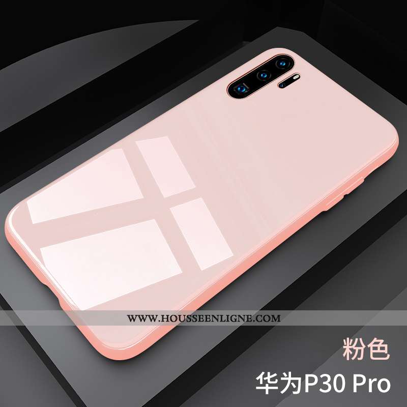 Housse Huawei P30 Pro Légère Verre Miroir Vent Coque Net Rouge Rose